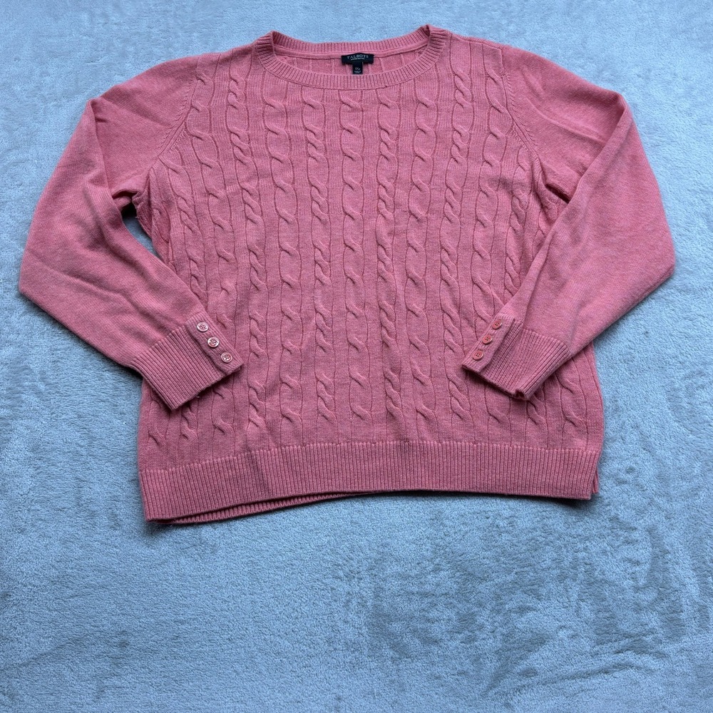Talbots Cable Knit Sweater Women 1XP Pink Lambswool Blend Crew Neck Grandmacore
